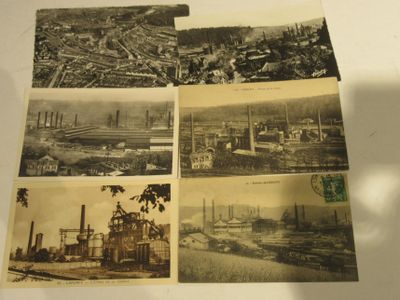 plusieurs vieilles photos d'une ville avec des usines en arrière-plan