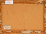 an old picture of a wooden frame with a piece of paper on it