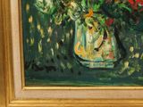 a painting of flowers in a vase on a table