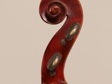 a close up of the back of a violin with a fiddle in the foreground