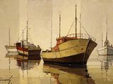 peinture d'un groupe de bateaux flottant sur un plan d'eau