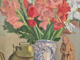 une peinture de fleurs dans un vase sur une table