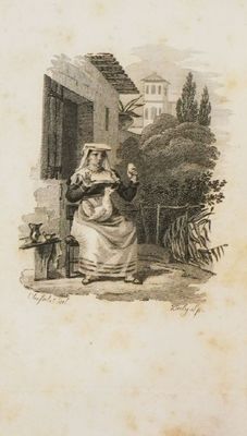 dessin représentant une femme assise sur un banc devant un immeuble