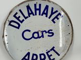 an image of a blue and white sign that says delahye cars arret