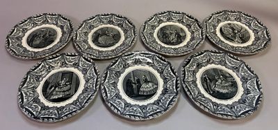 64. Suite de 7 assiettes à dessert, Bordeaux XIXe siècle, dé…