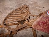 a rusty wheel attached to a rusted bike