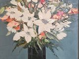a painting of flowers in a vase on a table