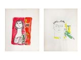 two drawings of a woman and a bird on a white background