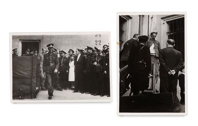two black and white photos of men in military uniforms and a man in a suit