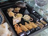 a display case filled with lots of different types of figurines