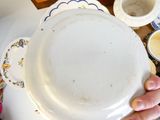 a person holding a plate with a lot of dishes on it