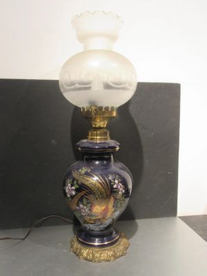 228.65 - LAMPE PIED EN CERAMIQUE BLEU - Hauteur 63 centimètr…