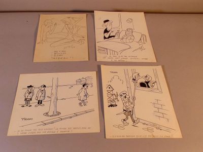 quatre dessins de bande dessinée représentant un homme et une femme dans une salle de bains