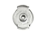 a close up of a metal nut on a white background