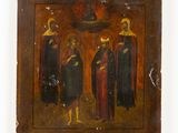 an old painting of three men in black robes standing next to each other