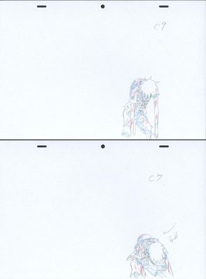 two drawings of a horse and a bird on a sheet of paper