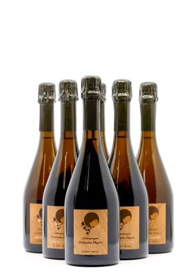 six bottles of wine are lined up in a row on a white surface