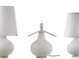 three white table lamps with a white shade and a white lamp shade