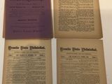 three pages of old newspaper sit on top of a white table