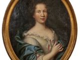 portrait d'une dame en robe bleue tenant un éventail