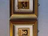 two framed pictures of a man and a woman on a wall