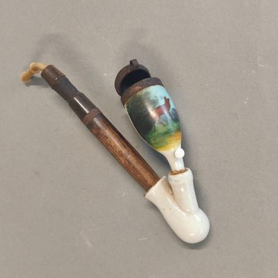 Travail Allemand Pipe de réserviste en porcelaine polychrome…