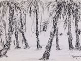 un dessin représentant un groupe de palmiers dans la neige