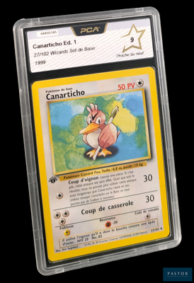 gros plan d'une carte pokemon dans un étui en plastique