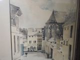 a picture of a painting of a street in a town