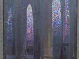 painting of a painting of a church with stained glass windows