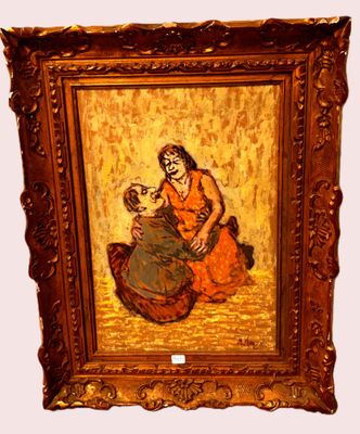 Marc CLAUZADE Peinture sur bois représentant un couple 50 X …