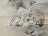 drawing of a woman holding a baby in her arms