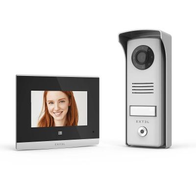 an image of a video door phone and a picture of a woman
