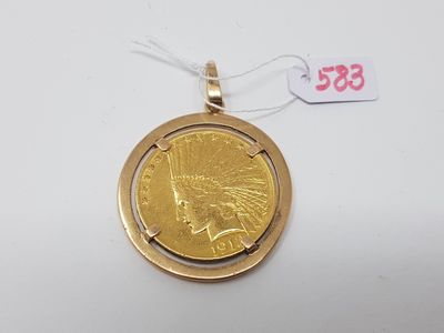 Pendentif orné d'une pièce or de 10 Dollars à l'indien (1912…