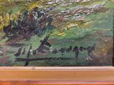 an image of a painting of a man sitting on a bench in a park