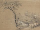 a drawing of a tree in the middle of a field