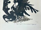 an image of a black and white drawing of a bird on a branch