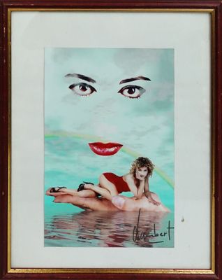 tableau représentant une femme allongée sur la main d'un homme dans l'eau