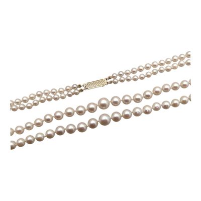 COLLIER DE PERLES de culture double rang avec un fermoir or poids 41 g - Photo 1