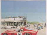 une affiche représentant une voiture de sport rouge, exposée