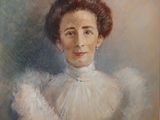 portrait of a woman in a white dress with a pearl necklace