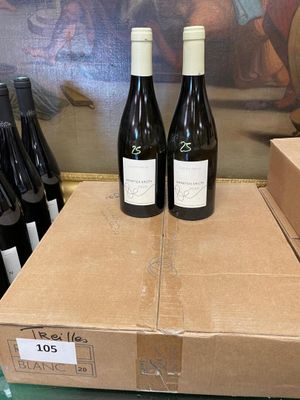 three bottles of wine sitting on top of a box on a table