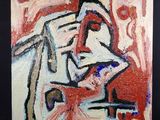 peinture abstraite représentant un homme lisant un livre, assis dans un fauteuil