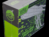 a cardboard box with a green and black design on it