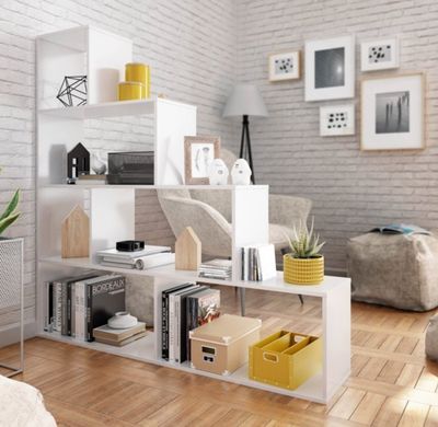 Bibliothèque escalier 6 niches couleur blanc, dimensions: 14…