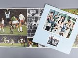 several photos of a group of people playing soccer on top of a table