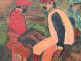 a painting of a man riding a horse with two other men