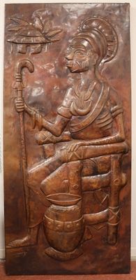 Gabriel KALUMBA (XX°) "Chef assis'" Plaque de cuivre estampé…