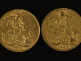 two gold coins with a man on a horse and a woman on a horse