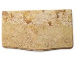marble cutting board on a white background with a brown handle